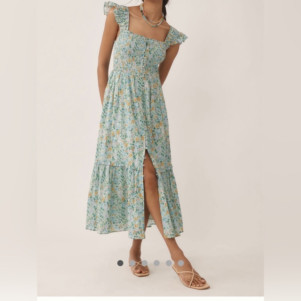 Anthropologie Floral Midi Dress in Light Blue and Yellow